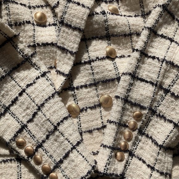 NWT L'AGENCE Kenzie White Check Boucle Tweed Double Breasted Blazer - Picture 10 of 13